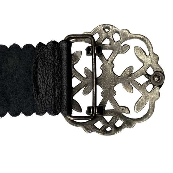 Black Faux Leather Belt with Boho Ornate Filigree Metal Buckle - Picture 13 of 15